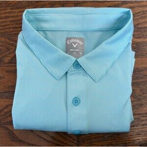 Callaway Polo Shirt Mens XL Blue White Striped Stretch Opti-Dri Golf Performance